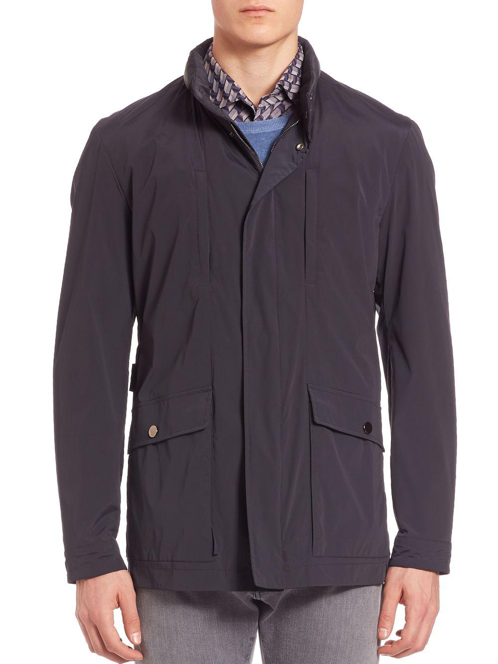 Pal Zileri Synthetic Leather-trimmed Field Jacket in Navy (Blue) for ...