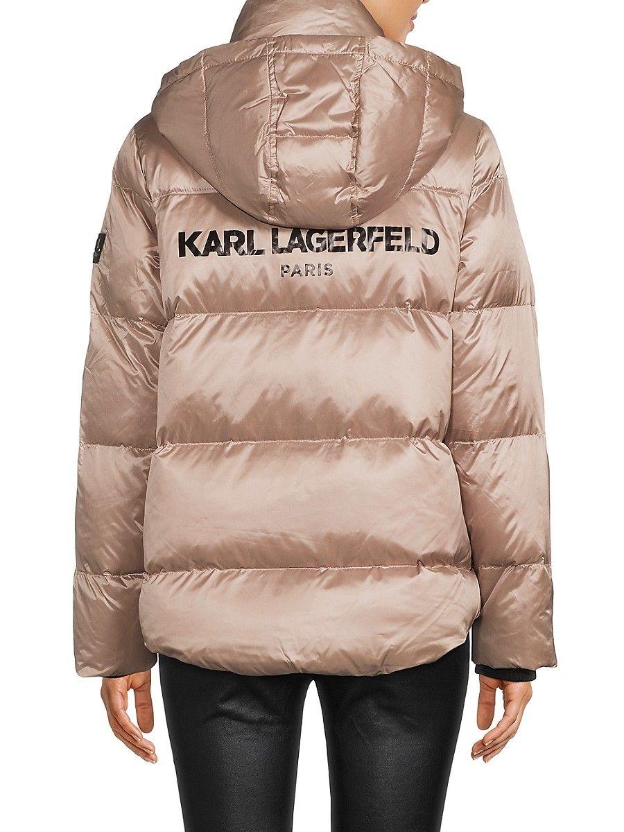Karl Lagerfeld Logo Puffer Jacket in Brown | Lyst