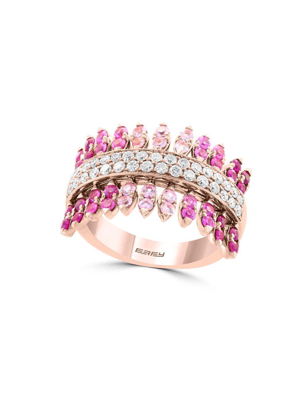 Effy 14k Rose Gold, Diamond, Pink Sapphire & Ruby Ring - Lyst