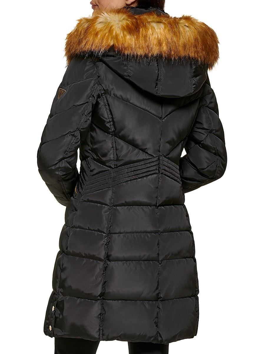 Guess Faux Fur Trim Hood Puffer Jacket in Grey Lyst UK