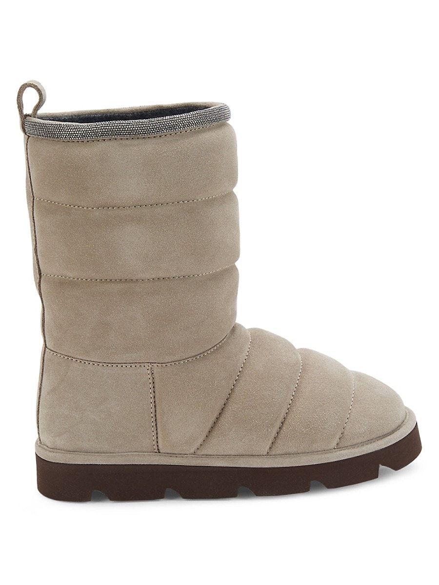 Brunello Cucinelli Quilted Suede Ankle Boots in Natural | Lyst