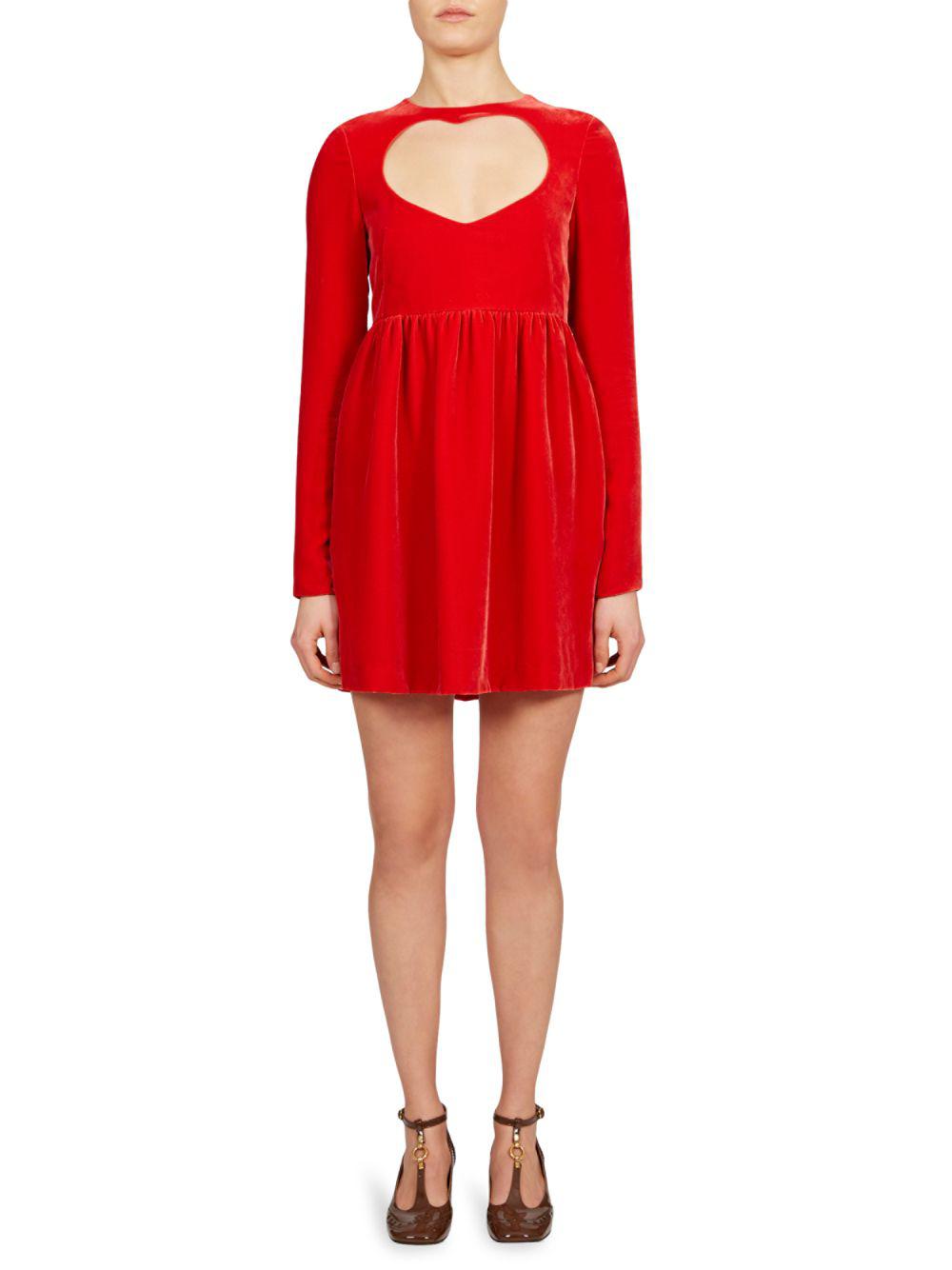 Chloé Velvet Heart Cutout Dress in Red 
