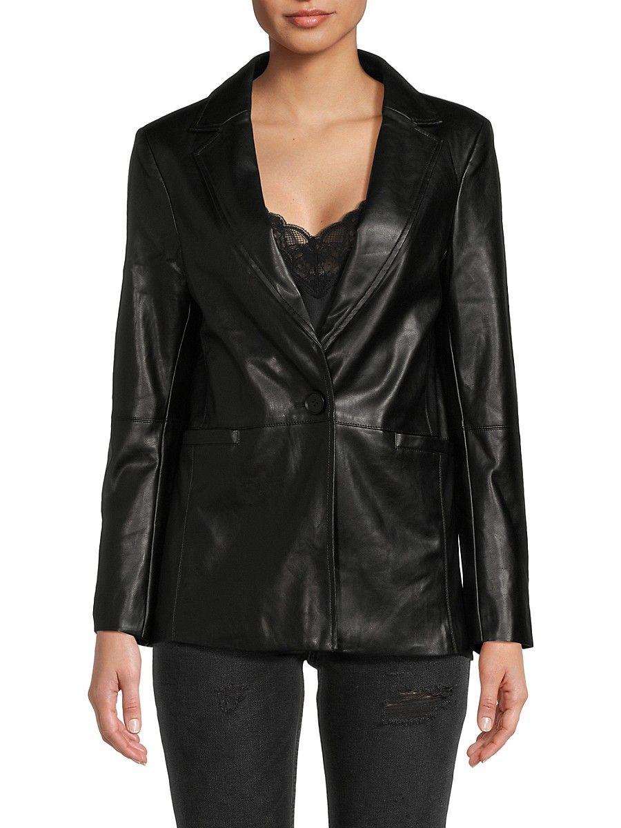 Central Park West Perry Faux Leather Blazer in Black | Lyst