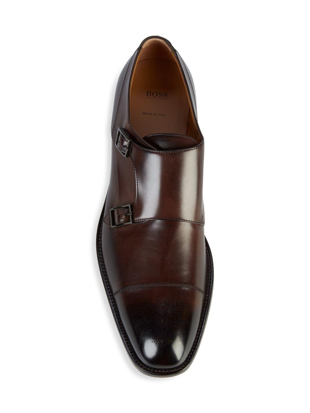 BOSS by HUGO BOSS Stanford Double Buckle Monk Strap Loafers in Brown for  Men | Lyst