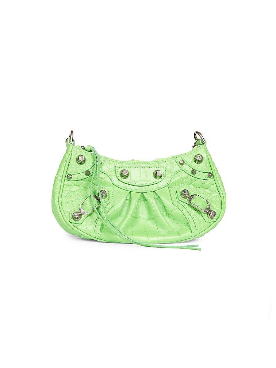 Women's Le Cagole Xs Shoulder Bag Crocodile Embossed in Green