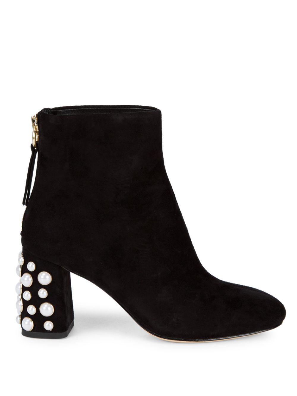 Alice + Olivia Leather Mulberry Pearl Heel Booties in Black - Lyst