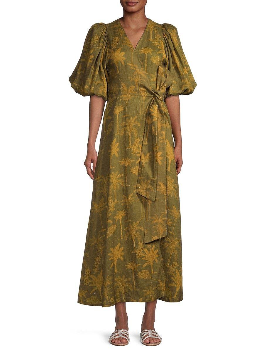 JUAN DE DIOS Ermita Wrap Around Linen Dress in Green | Lyst