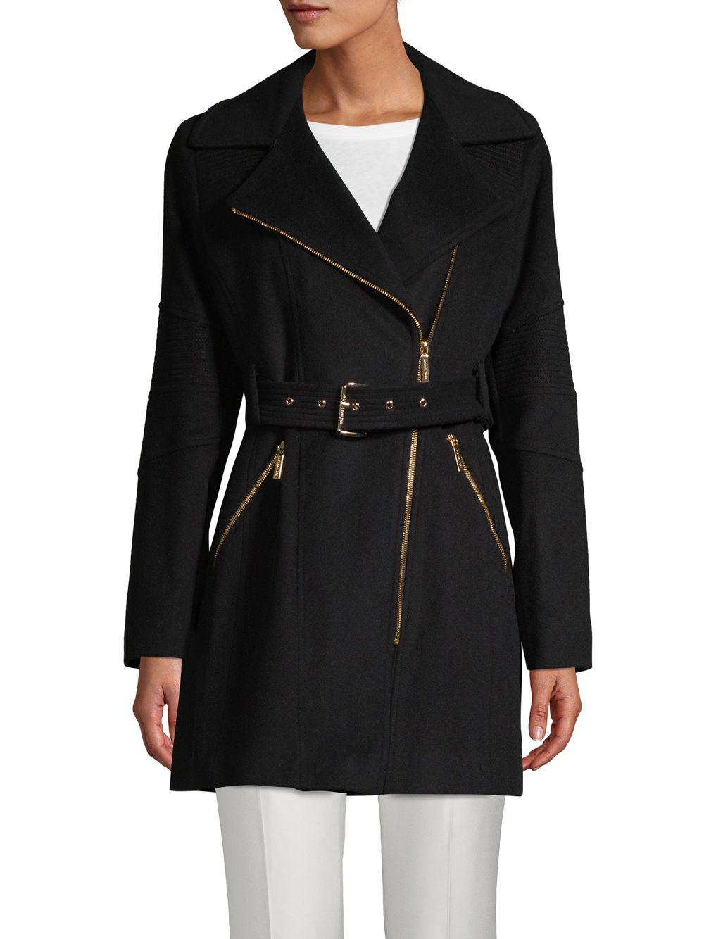 MICHAEL Michael Kors Belted Wool-blend Coat in Black - Lyst