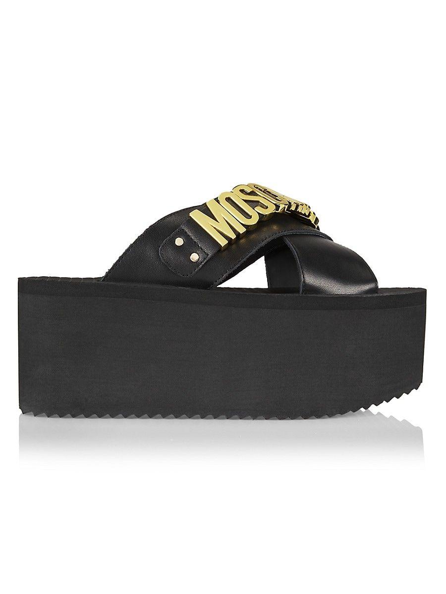 Moschino Logo Cross Strap Platform Sandals in Black | Lyst