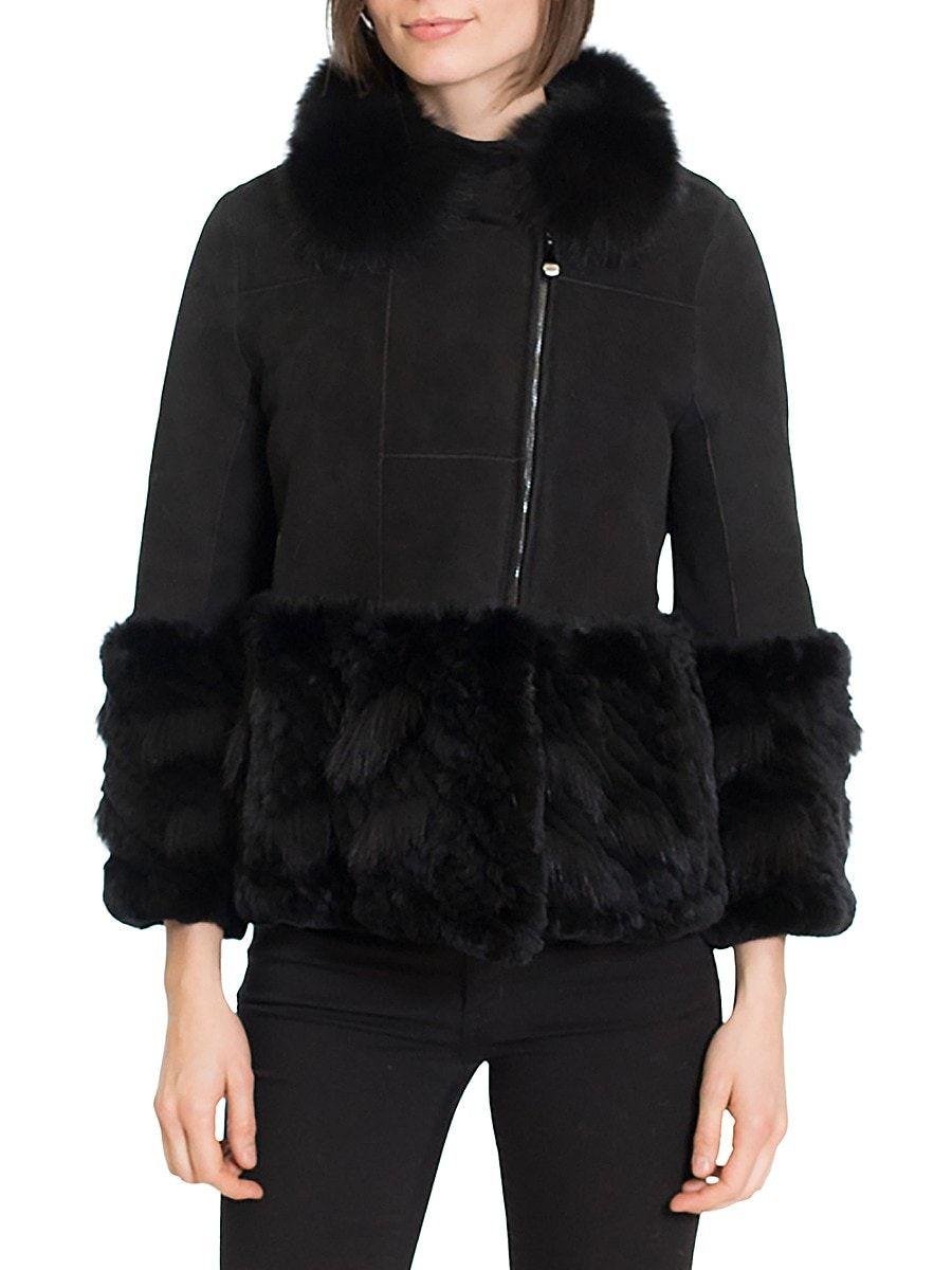 Belle Fare Shearling & Fox Fur Jacket in Black | Lyst