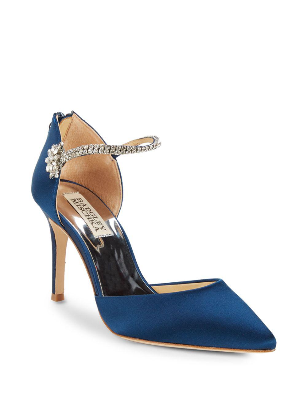 badgley mischka valerie rhinestone strap satin pumps