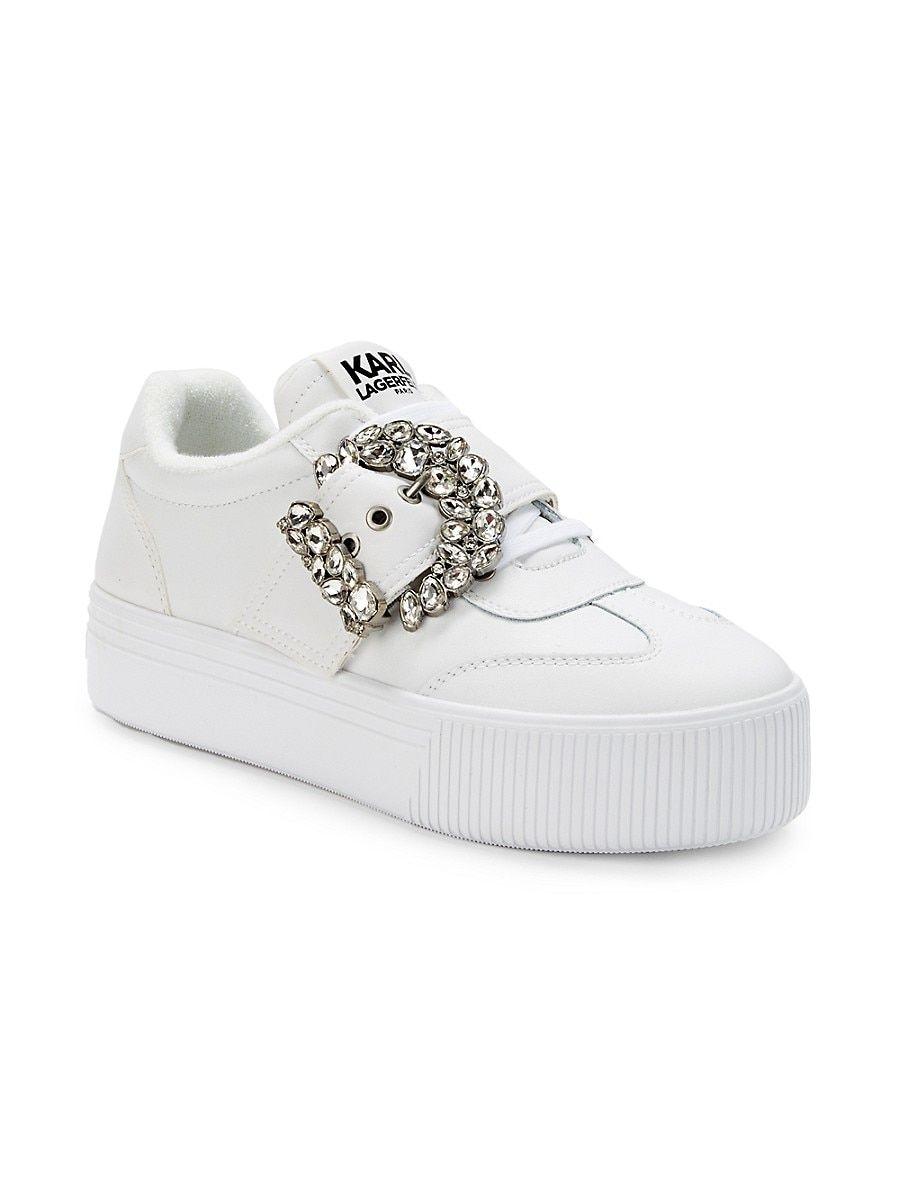 Karl Lagerfeld Buckle Retro Leather Sneakers in White | Lyst