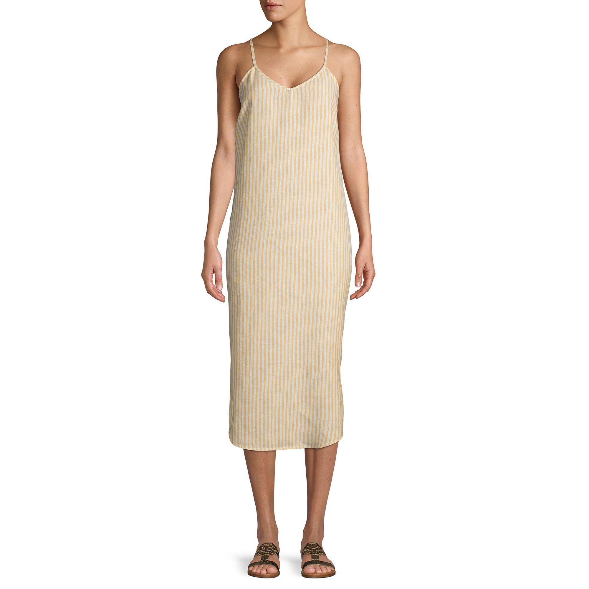 stripe linen midi dress