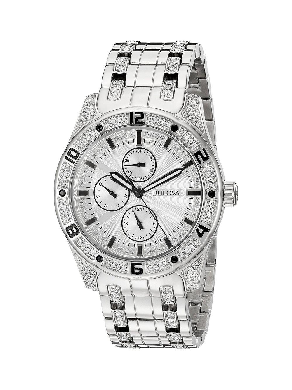 Bulova Swarovski Crystal Stainless Steel Bracelet Watch in Grey (Gray) for  Men - Lyst