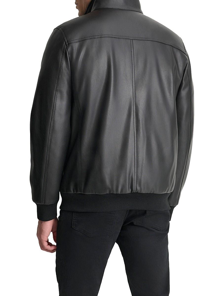 DKNY Faux Leather Bomber Jacket in Black for Men Lyst UK