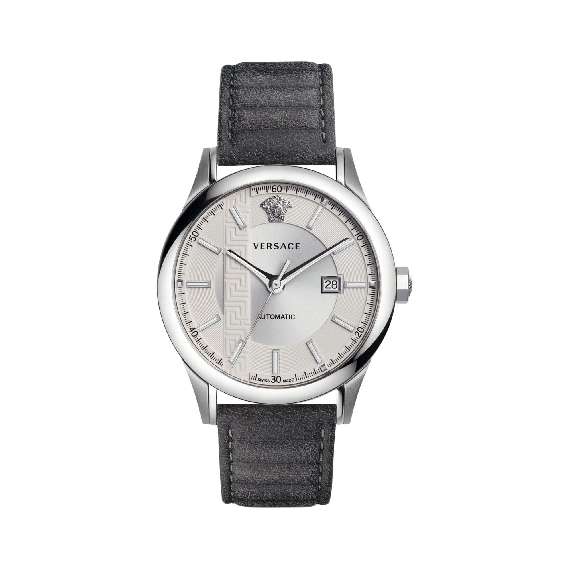 Versace Aiakos Automatic Leather Strap Watch in Grey (Gray) for Men - Lyst