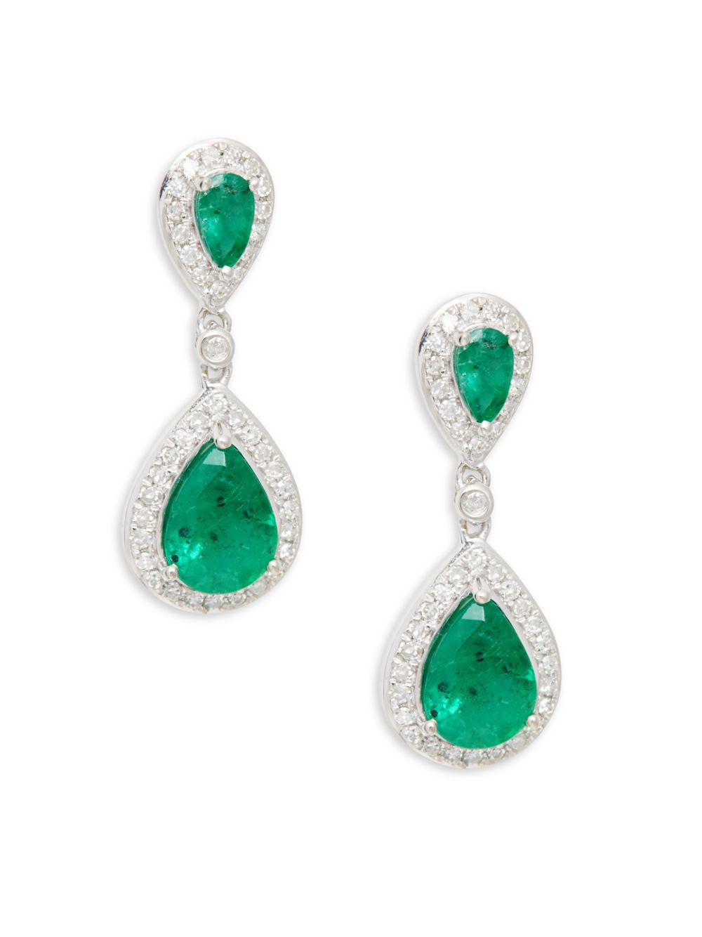 Lyst Effy Diamond Emerald 14k White Gold Double Teardrop Earrings Effy Women S Diamond Emerald 14k White Gold Double Teardrop Earrings