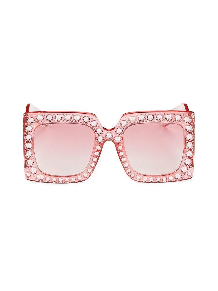 Gucci 57mm Rhinestone Square Sunglasses in Pink | Lyst