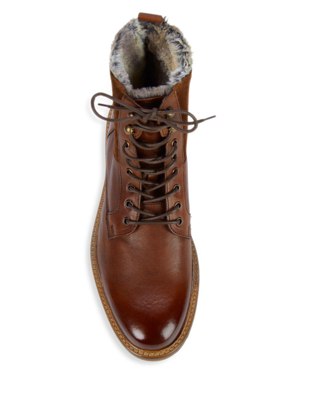Bruno Magli Shearlinglined Leather Laceup Boots in Brown for Men Lyst