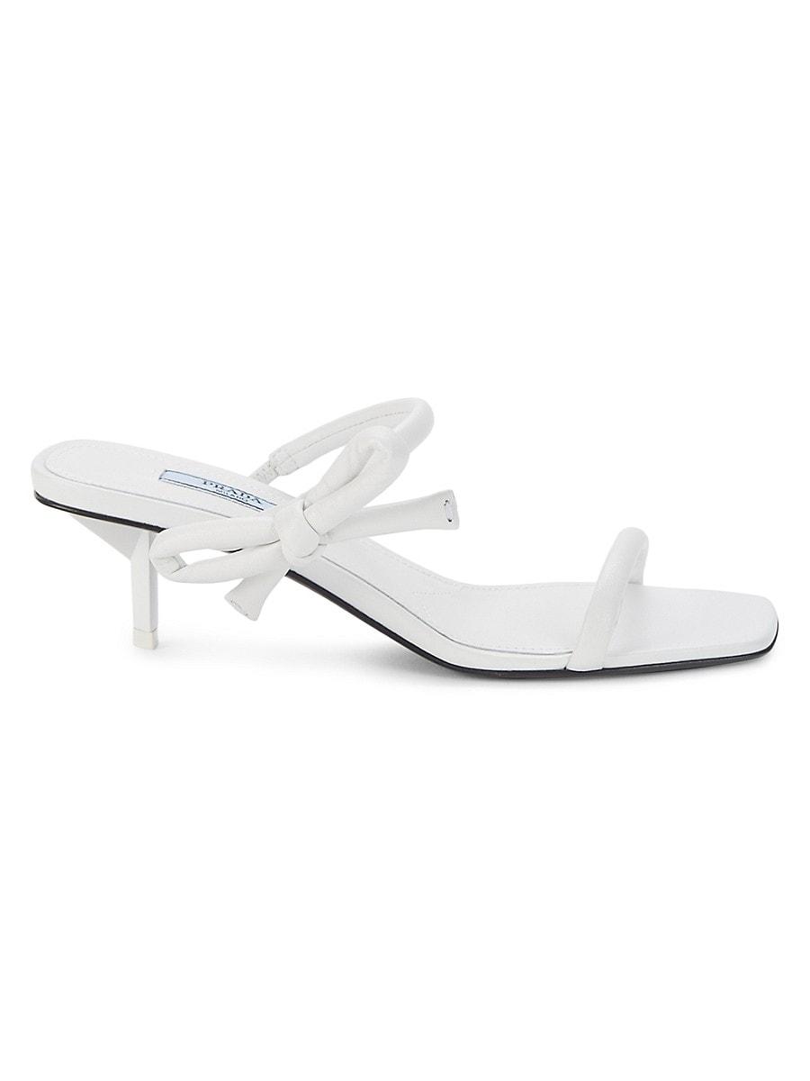 Prada Kitten-heel Bow Leather Slides in White | Lyst