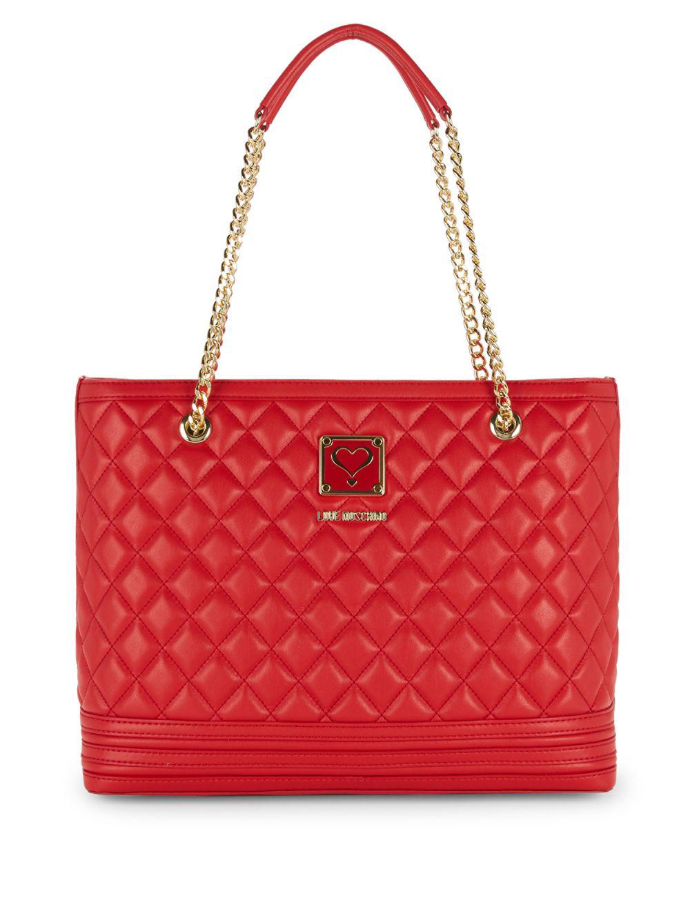 Love Moschino Quilted Chain Strap Shoulder Bag in Red - Lyst