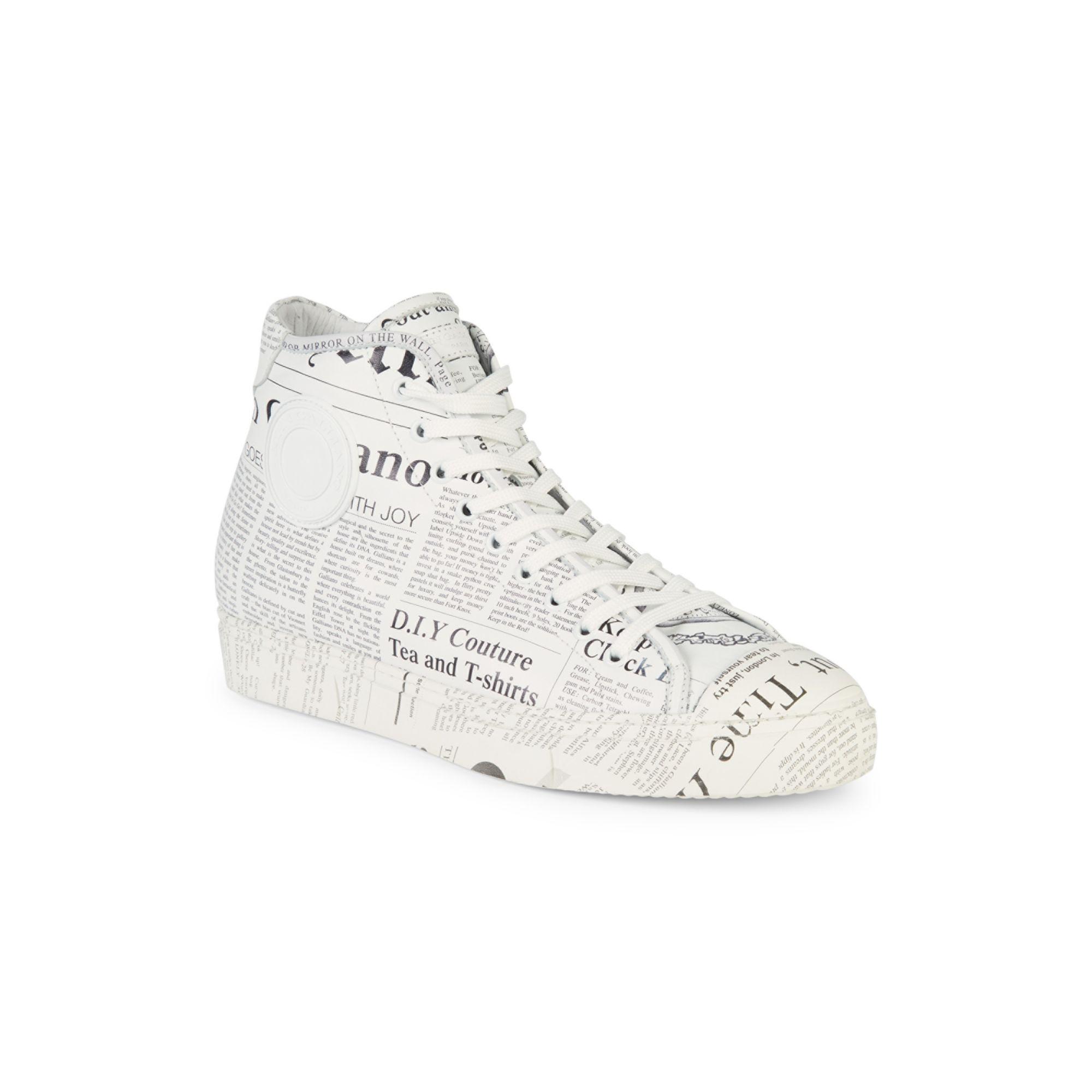 John Galliano Leather Gazette Newspaper Print High-top Sneakers in White  for Men | Lyst