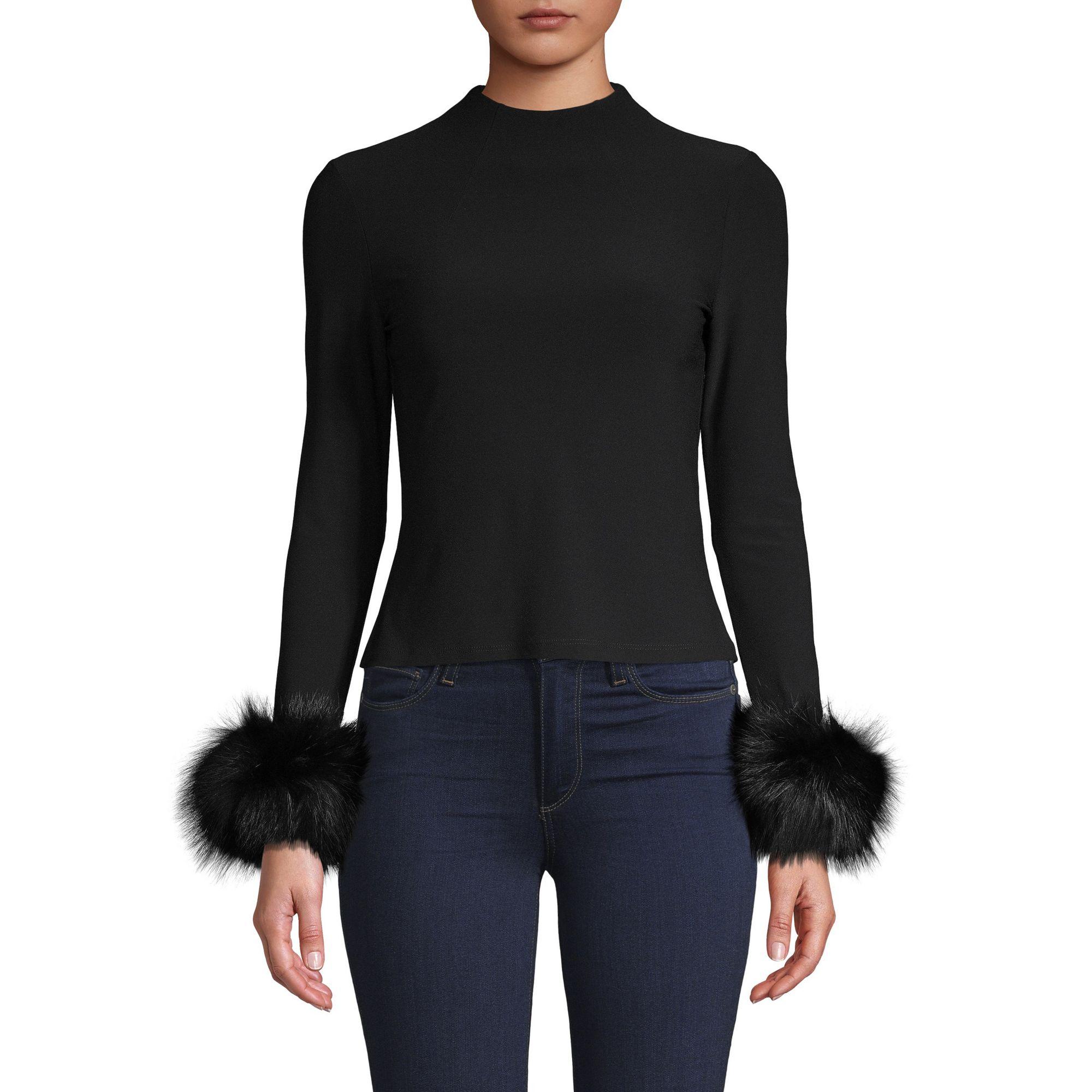 Alice + Olivia Hayden Fox Fur Cuff Top in Black | Lyst