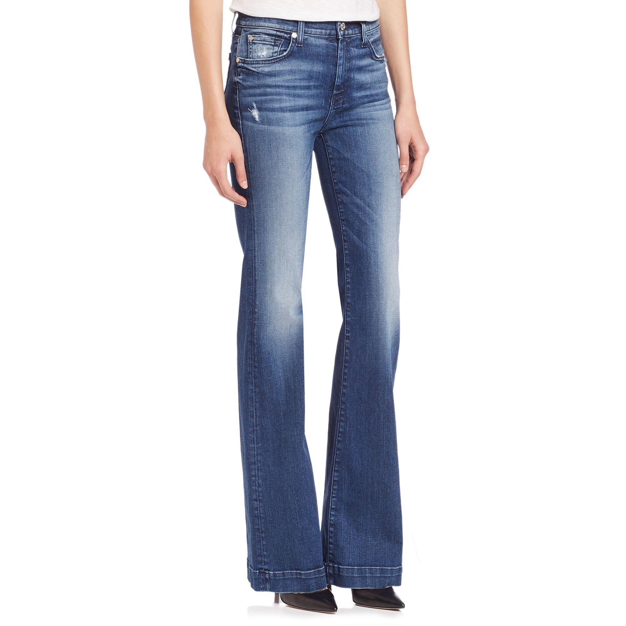 7 For All Mankind Dojo Distressed Flared Jeans in Blue | Lyst