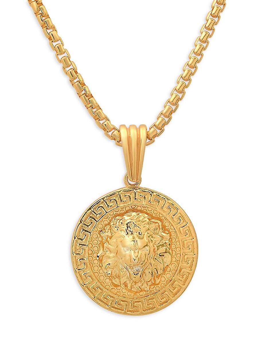 Mens Necklace Gold Plated Lion Head Pendant Brass Goldplated Heavy