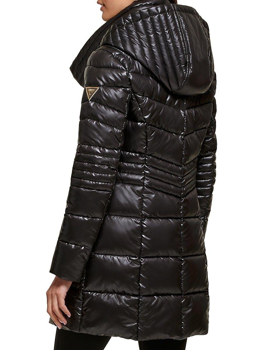 Guess High Shine Parka in Black | Lyst
