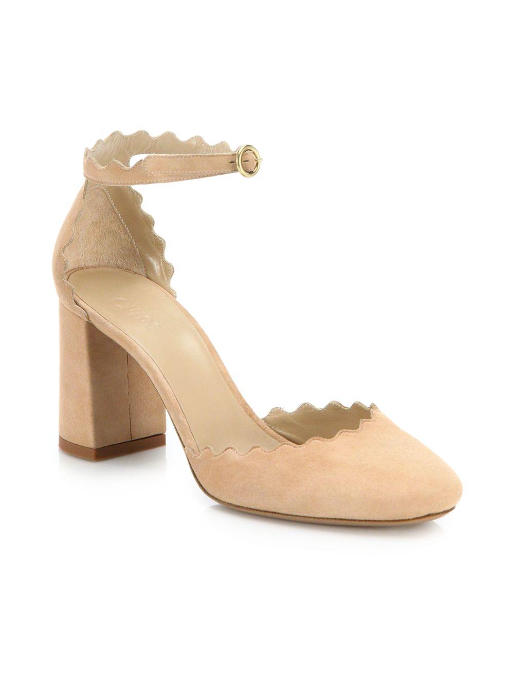 chloé scalloped suede pumps