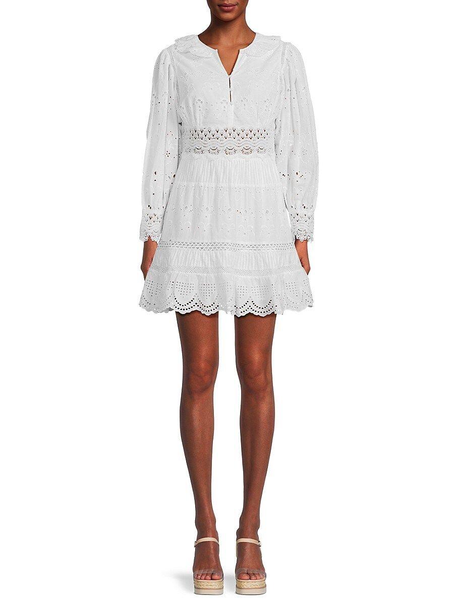 French Connection Biton Embroidered Puff Sleeve Mini Dress in White