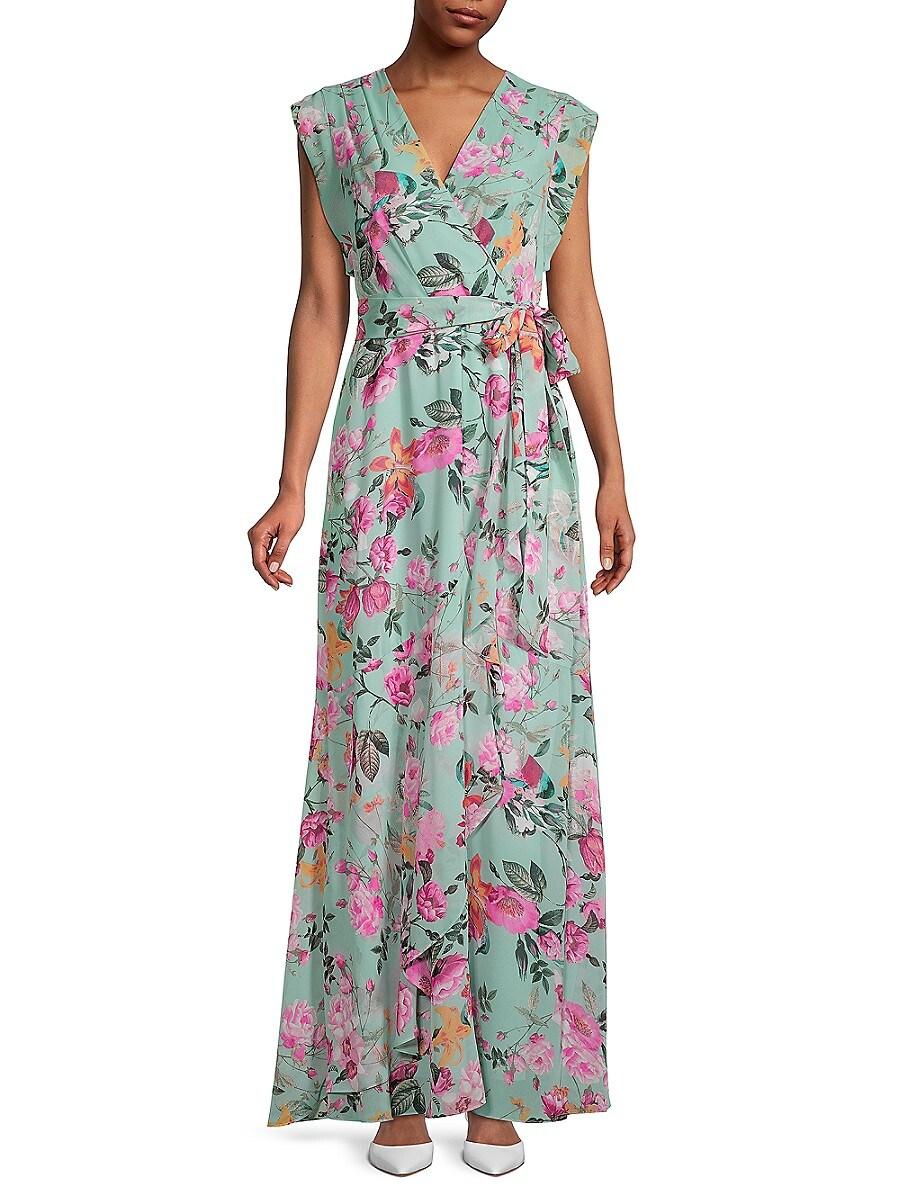 Eliza J Floral-print Faux Wrap Maxi Dress in Green | Lyst