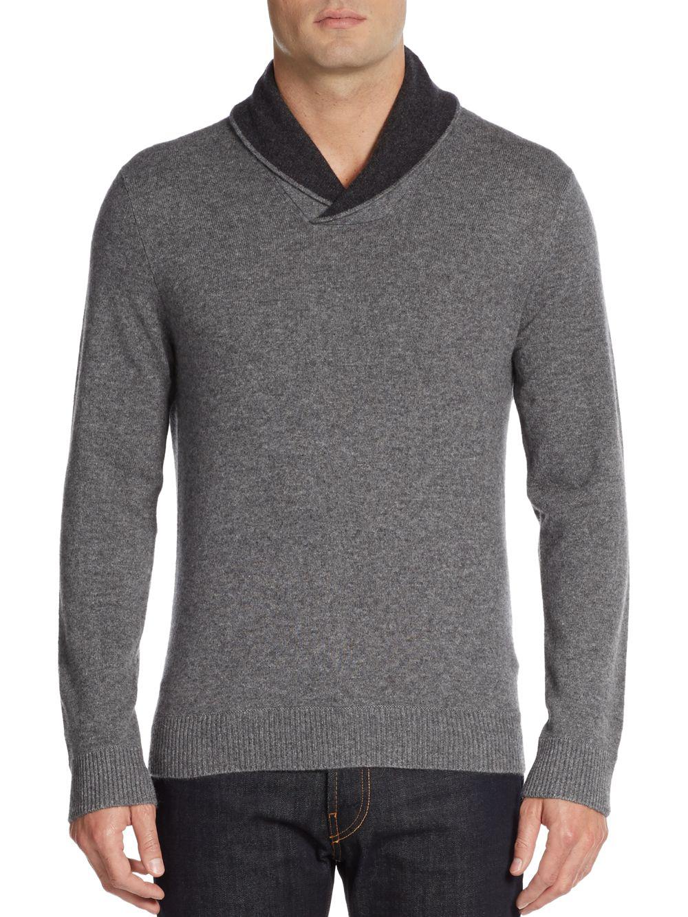 Saks Fifth Avenue Shawl Collar Cashmere Sweater in Gray for Men - Lyst