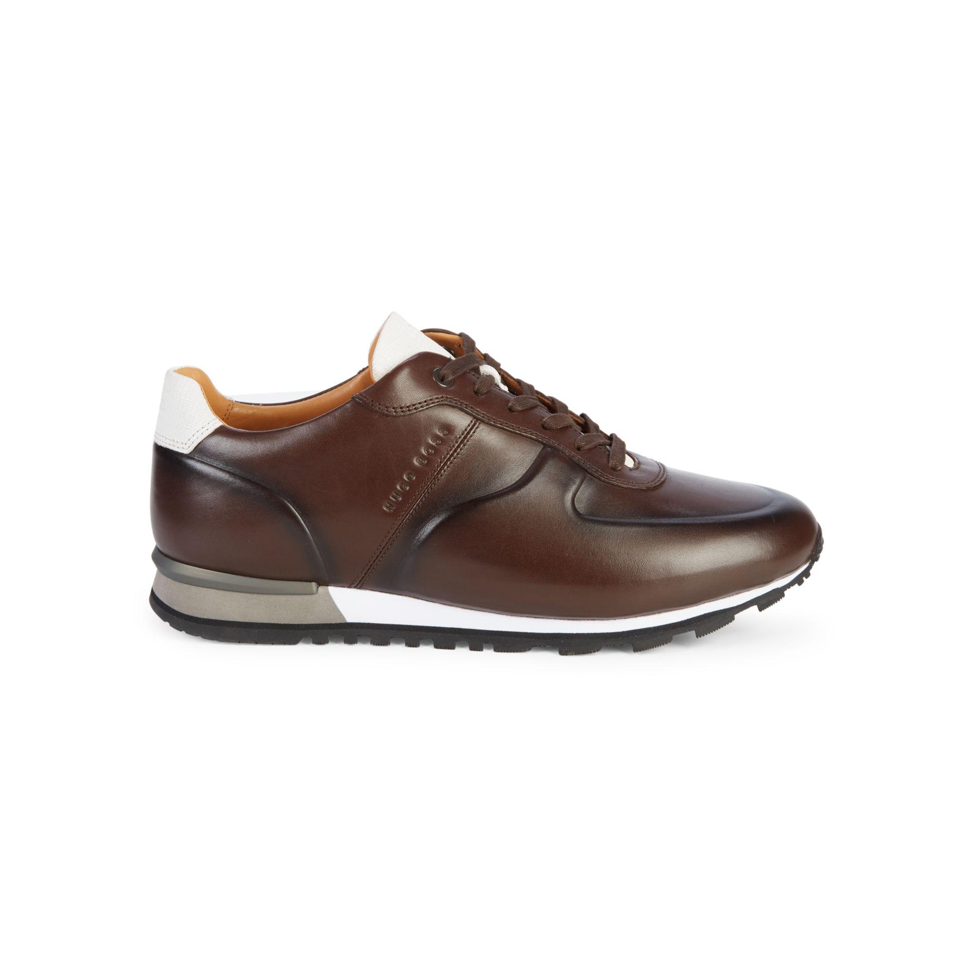 BOSS Parkour Leather Sneakers in Brown for Men | Lyst