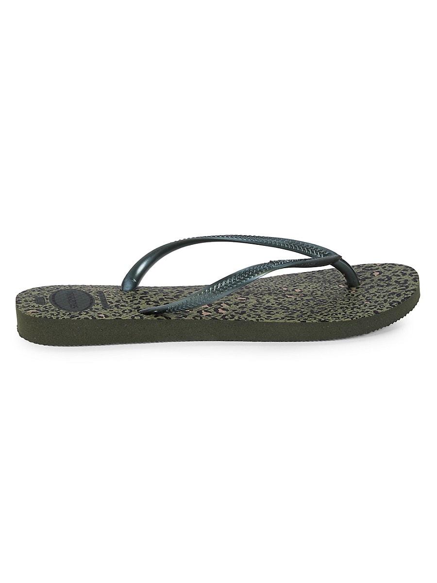 black animal flip flops