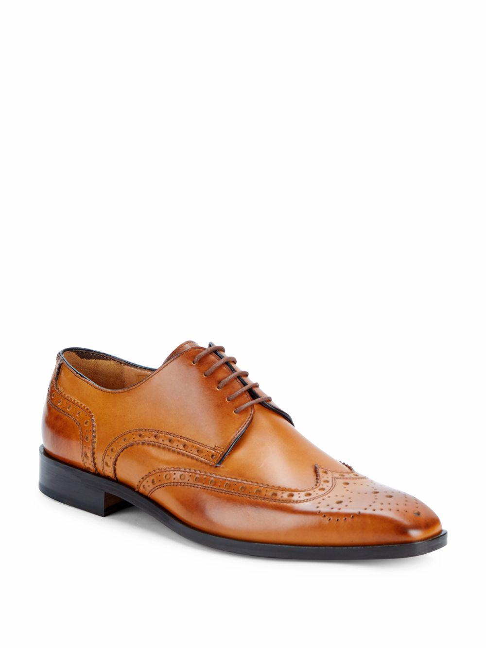 Saks Fifth Avenue Leather Brogued Wingtip Derby Shoes in Brown for Men ...