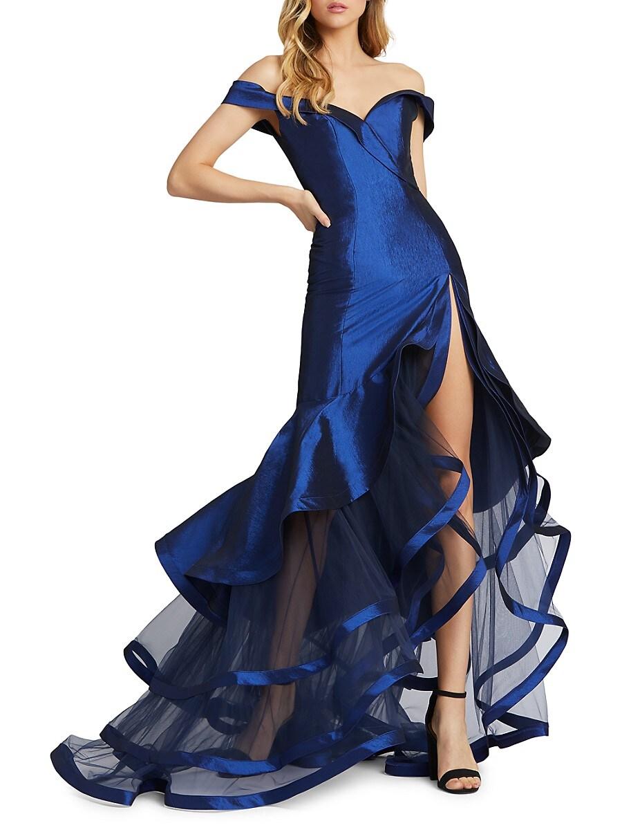 Mac Duggal Off-the-shoulder Tiered Gown in Blue | Lyst