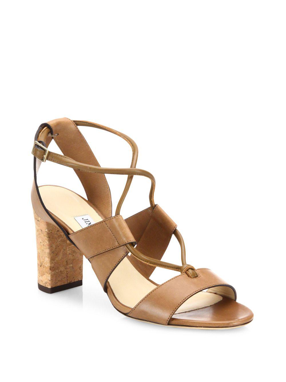 Jimmy Choo Margo 80 Corkheel Leather Laceup Sandals in Brown Lyst
