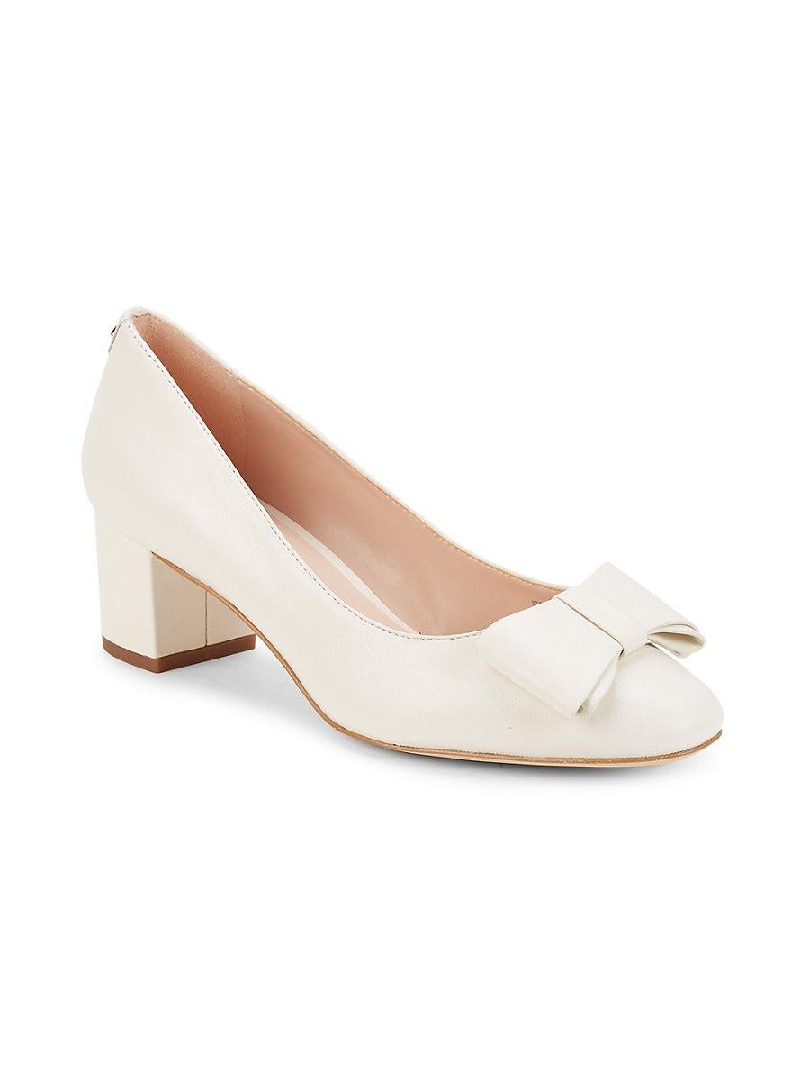 Kate Spade Delancey Bow Leather Pumps in White | Lyst