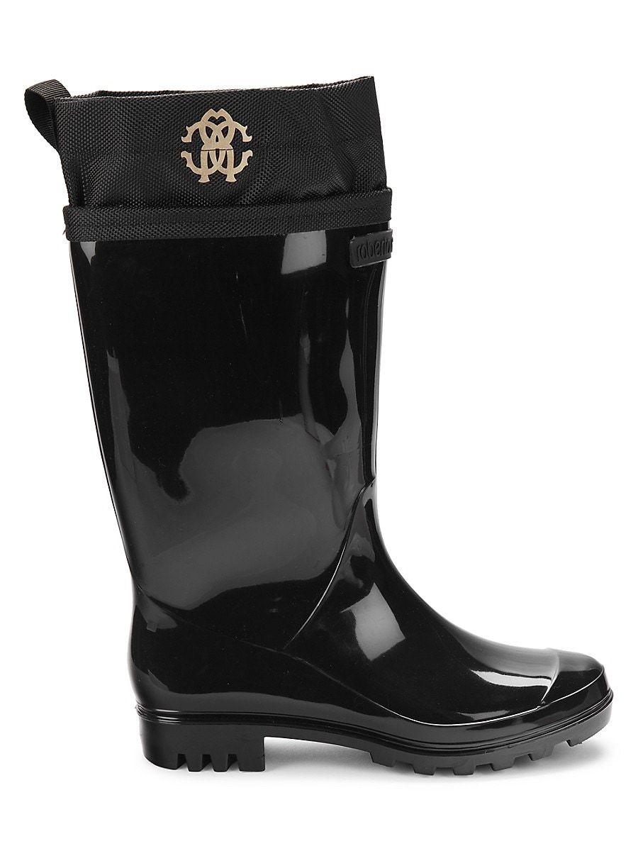 Roberto Cavalli Logo Glossy Rainboots in Black | Lyst
