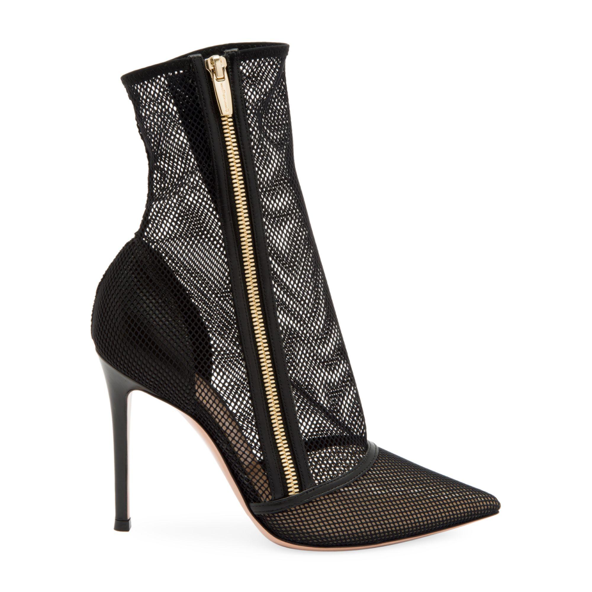 Gianvito Rossi Synthetic Katniss Zip-up Mesh Ankle Boots in Black - Lyst