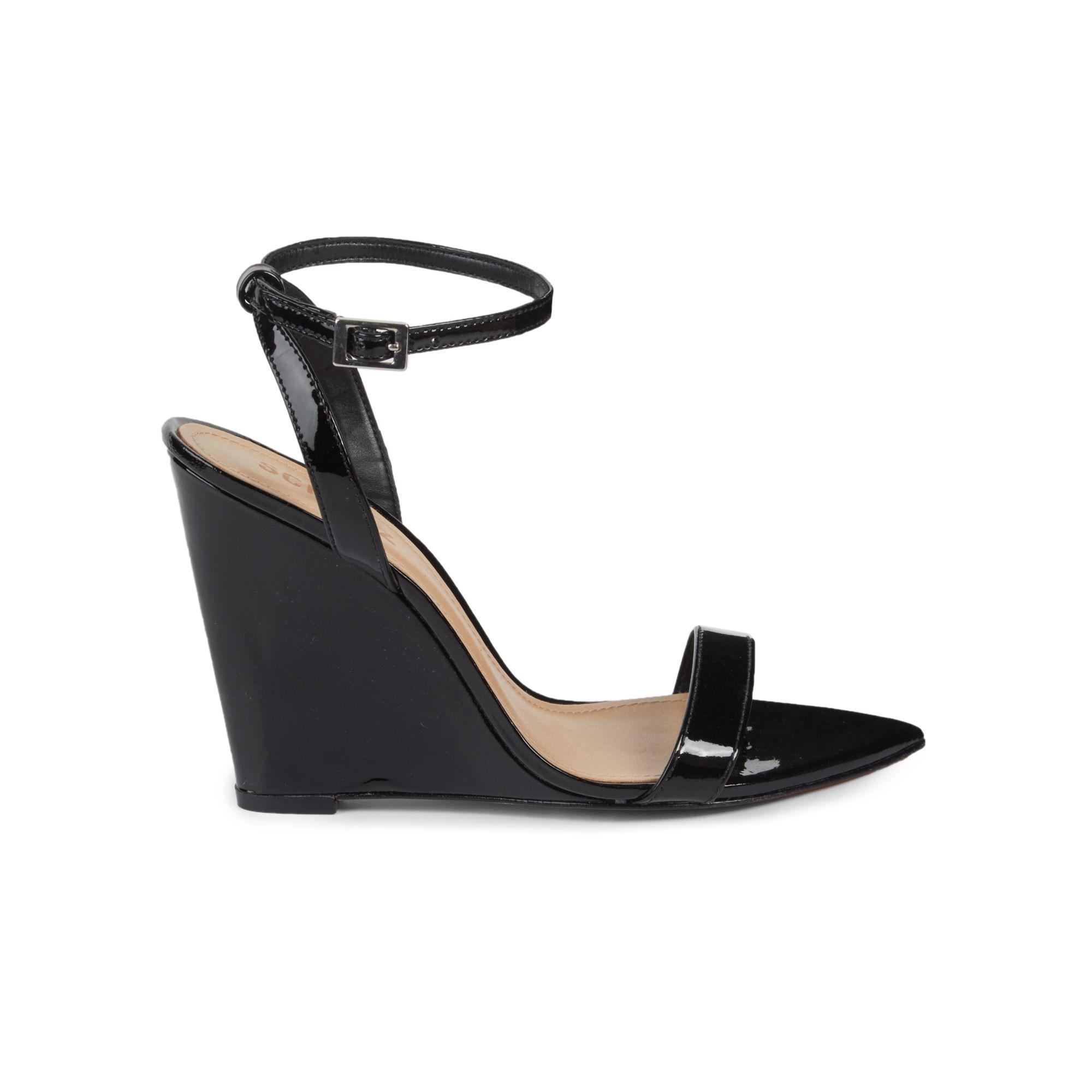 Schutz Ankle-strap Patent Leather Wedge Sandals in Black - Lyst