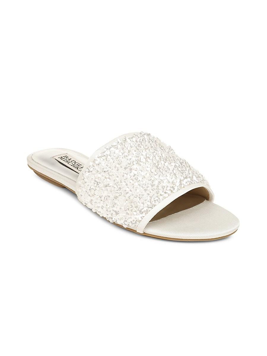 gold sequin flat sandals