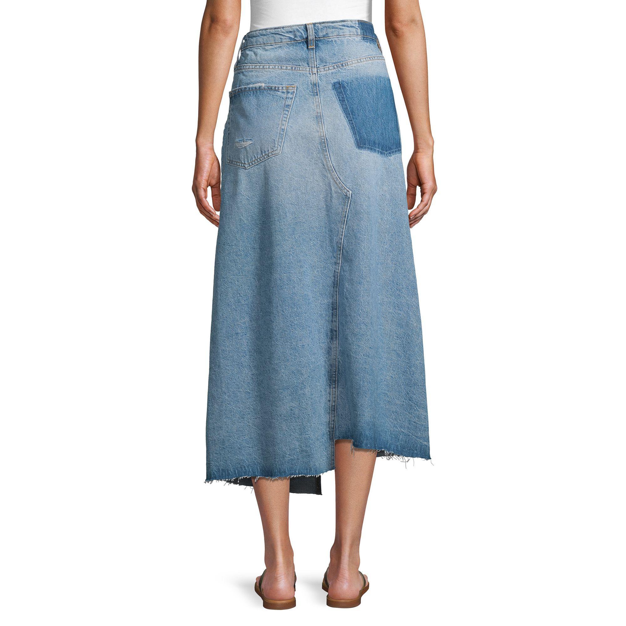 free people cotton asymmetrical denim midi skirt
