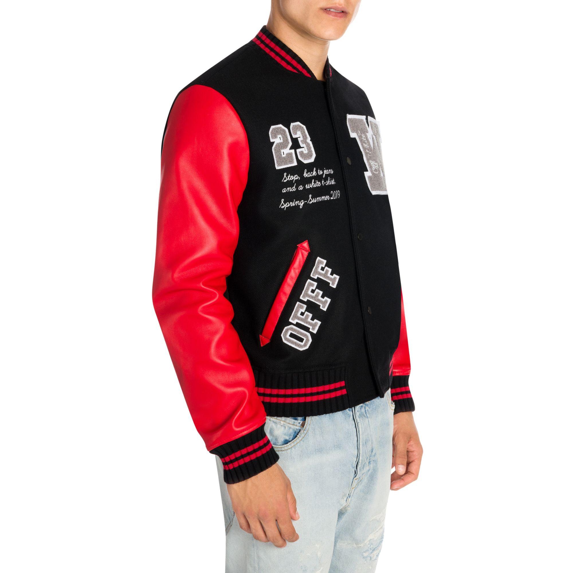 off white red varsity jacket