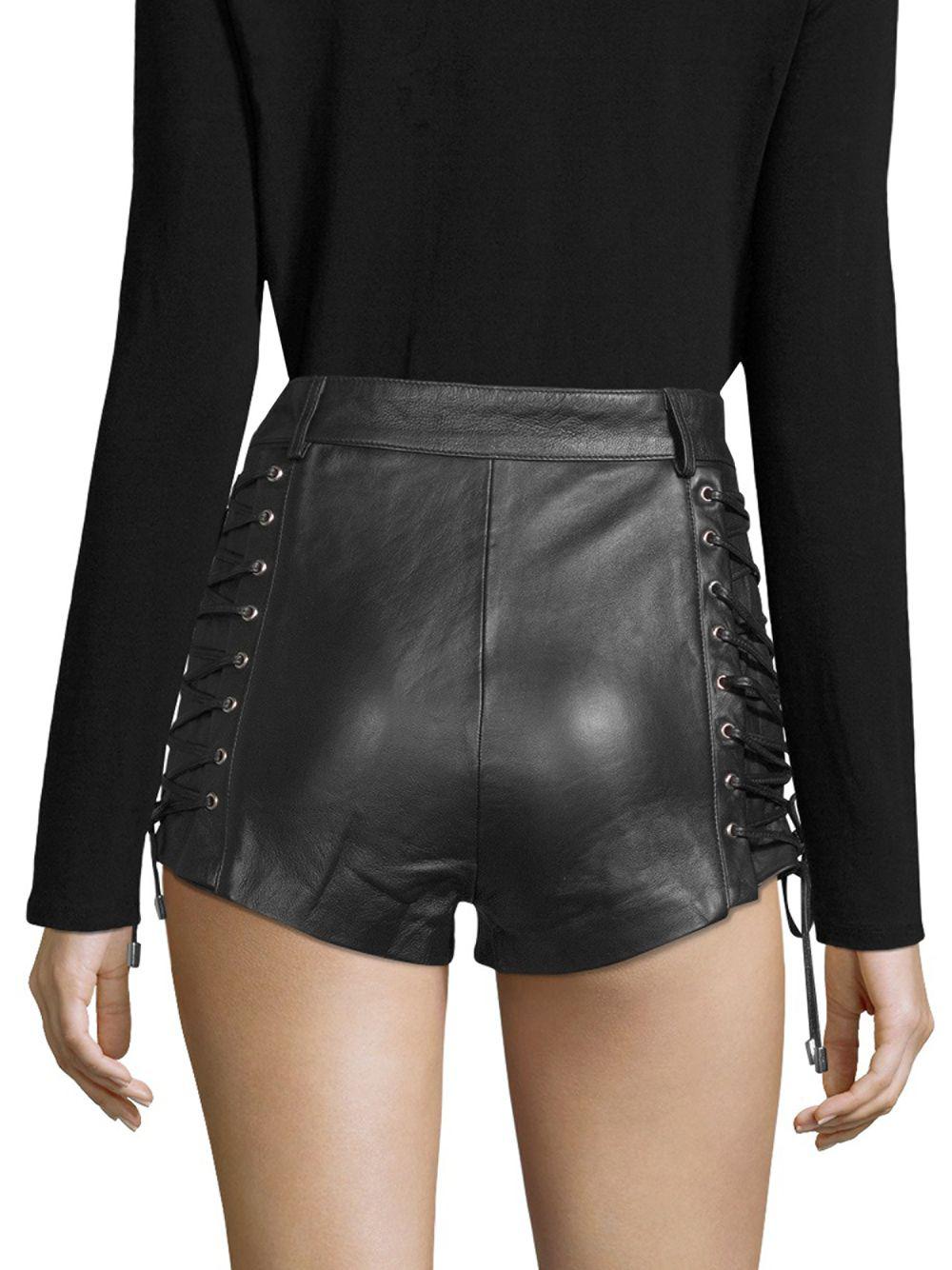 LPA Lace-up Leather Shorts in Black | Lyst