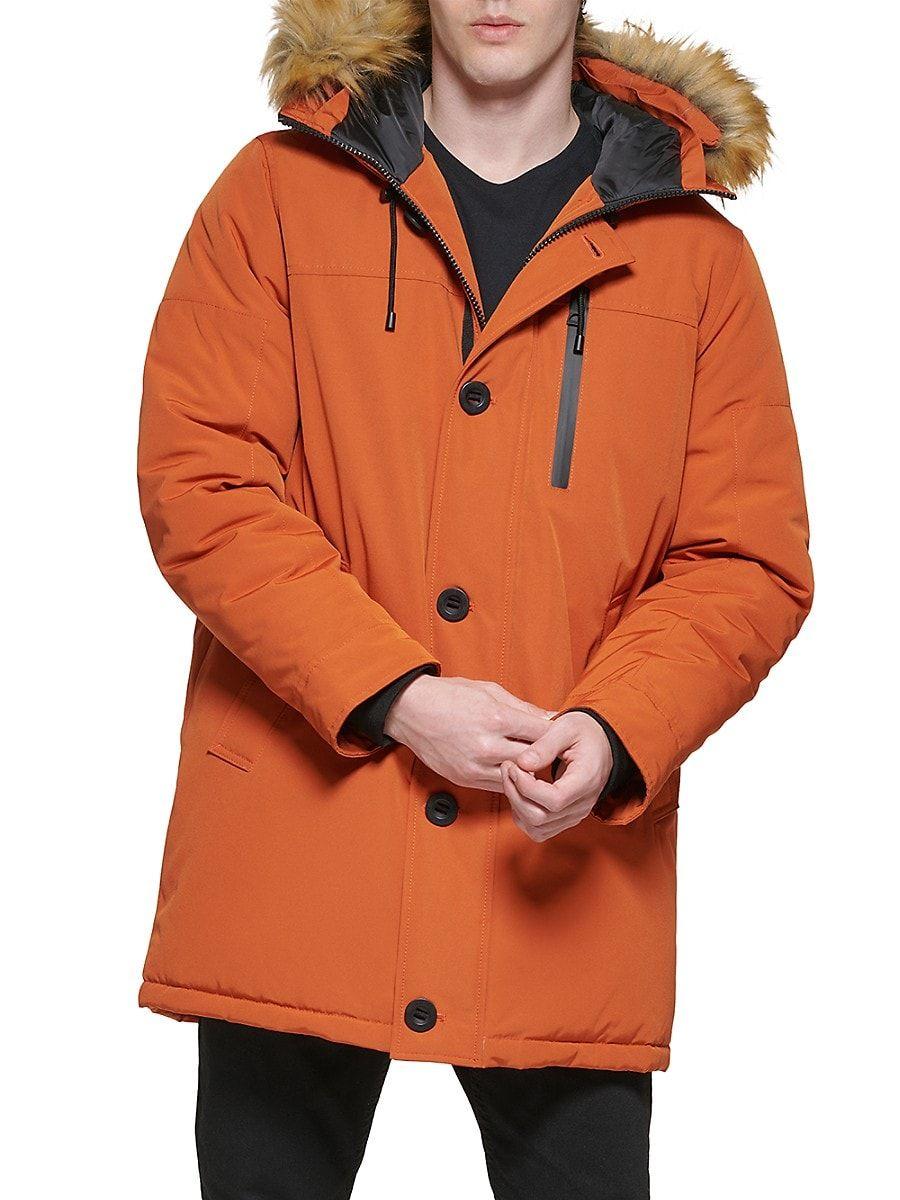 Guess Faux Fur Hooded Parka in Orange for Men | Lyst