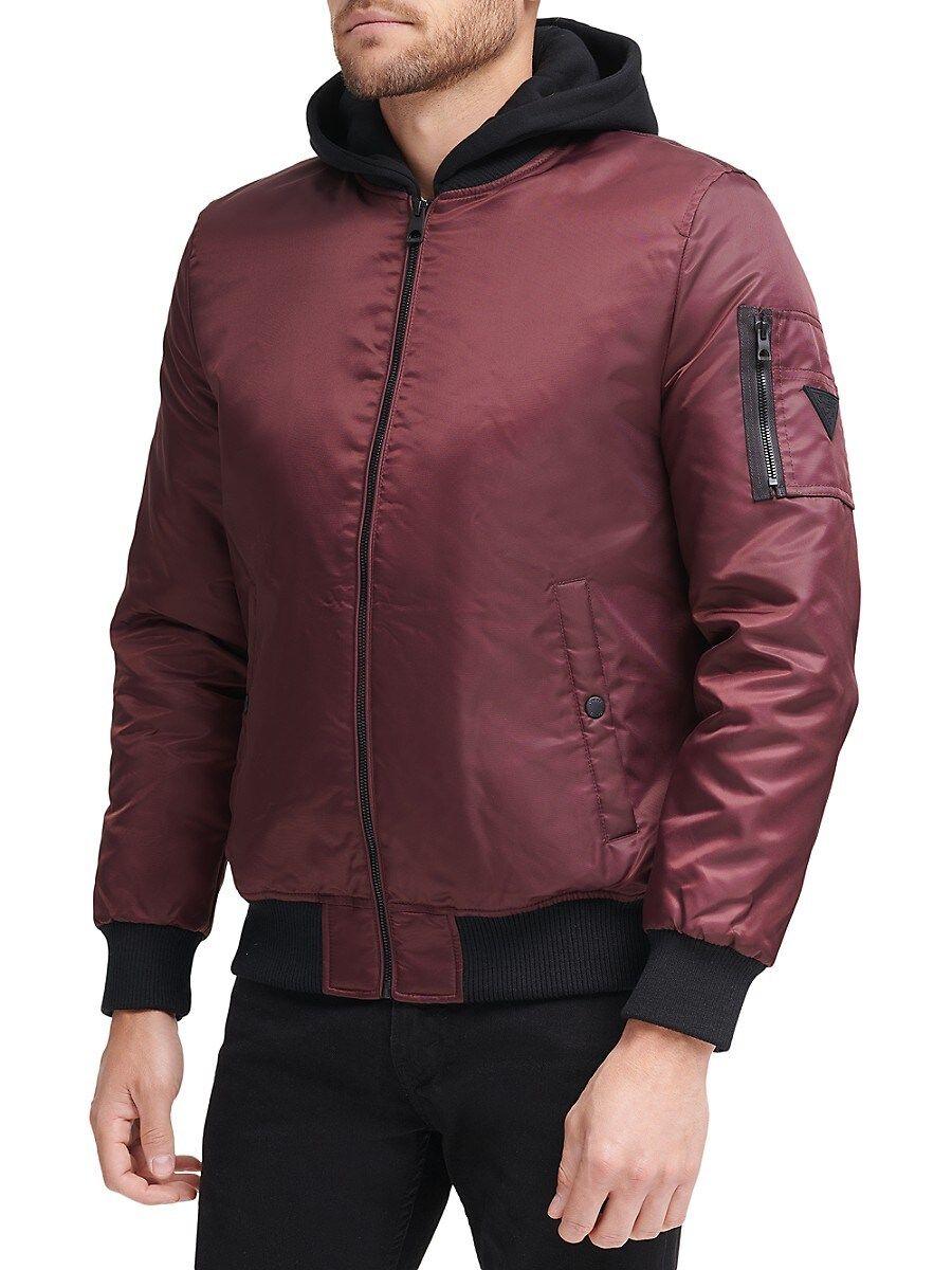 Guess Nylon Hooded Bomber Jacket in Purple for Men | Lyst