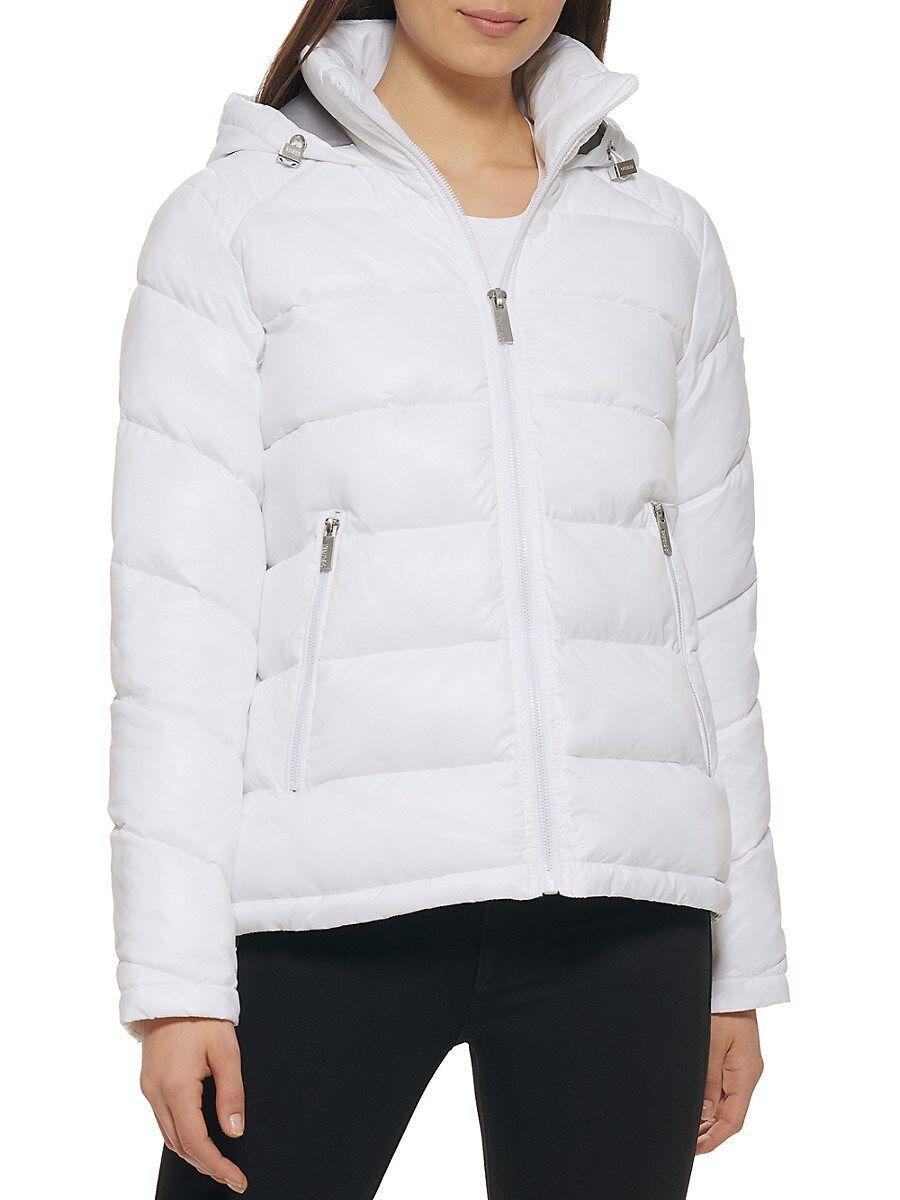 Guess Hooded Puffer Jacket in White | Lyst